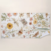 野生の花の庭園 植物画 蝶 花柄 ビーチタオル (正面)