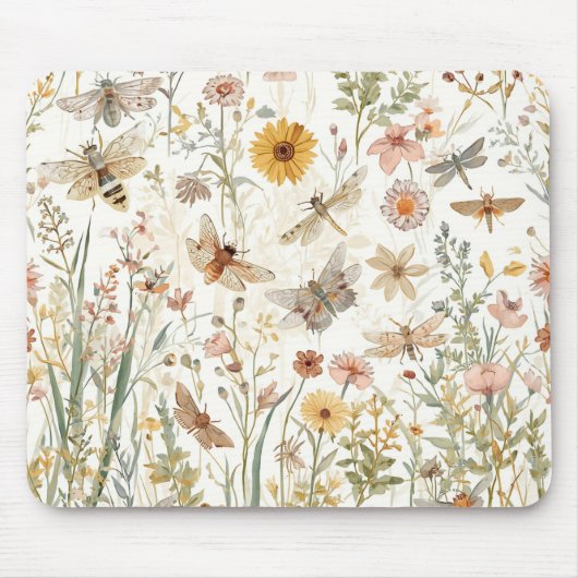 野生の花の庭 ボタニカルチョウ 植物 マウスパッド (正面)