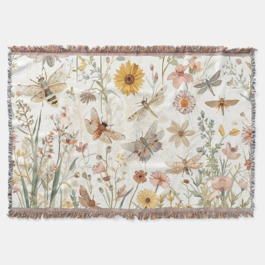 野生の花の庭 ボタニカルチョウ 科学の花 スローブランケット (正面)