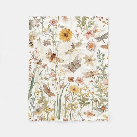 野生の花の庭 ボタニカルチョウ 科学の花 フリースブランケット (正面)