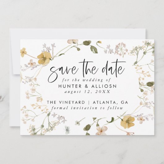 野生の花の日付を保存 招待状 (正面)