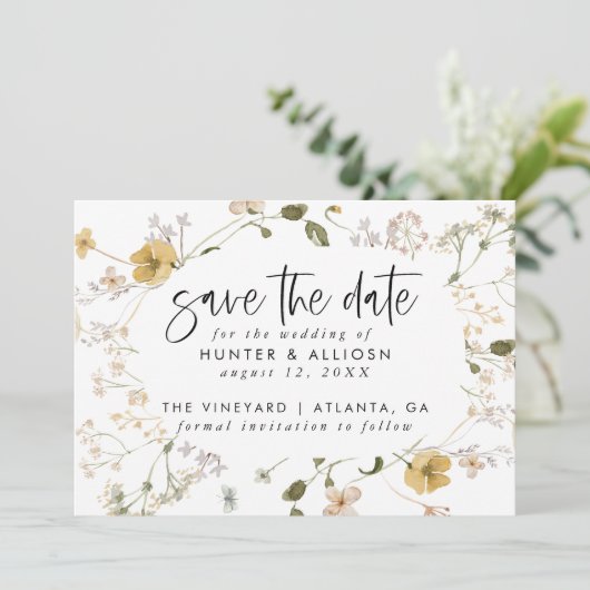 野生の花の日付を保存 招待状 (スタンド正面)