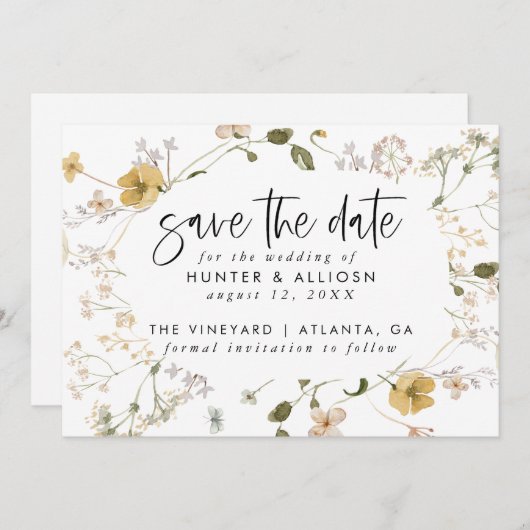 野生の花の日付を保存 招待状 (正面/裏面)