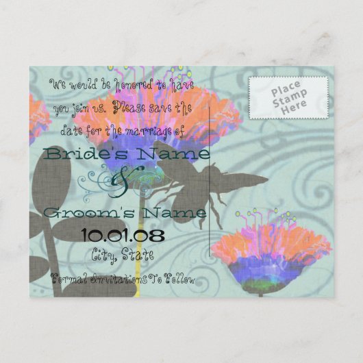 野生の花の日付を保存 案内ポストカード (裏面)