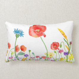 野生の花の春の花の水彩画のlumbarの枕 ランバークッション