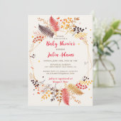 野生の花の森のキノコの葉の赤ちゃんシャワー 招待状 (スタンド正面)