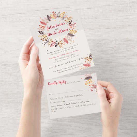 野生の花の森のシダ結婚のキノコ オールインワン招待状 (貼ってはがせる)