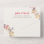 野生の花の森のシダ結婚のキノコ オールインワン招待状 (裏面)