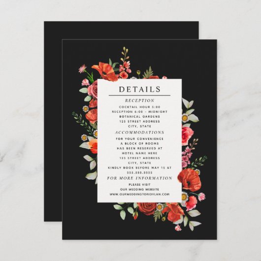 野生の花の植物性ポピー結婚ダーク詳細 エンクロージャーカード (正面/裏面)