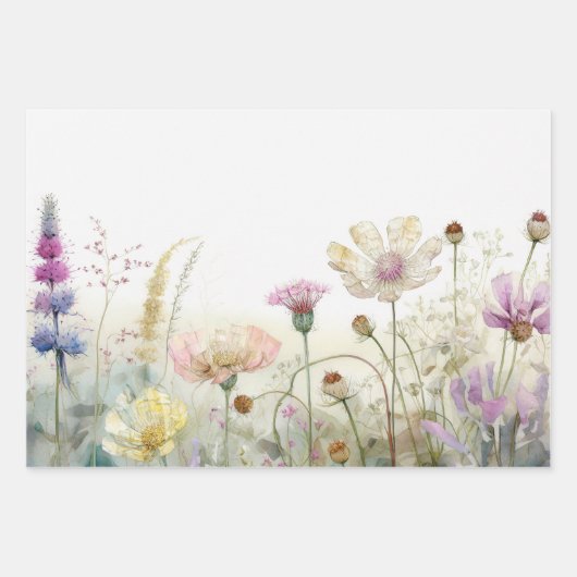 野生の花の水彩野 ラッピングペーパーシート (正面)