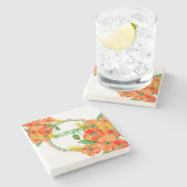 野生の花の水色 ストーンコースター (横)