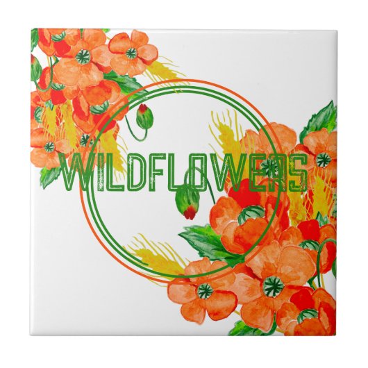 野生の花の水色 タイル (正面)