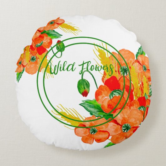 野生の花の水色 ラウンドクッション (正面)