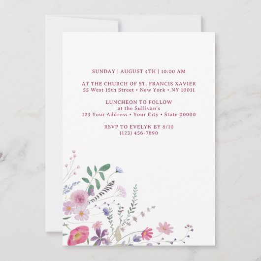 野生の花の洗礼 招待状 (裏面)