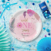 野生の花の熱帯の葉の赤ちゃん女の子1st誕生日 ペーパープレート (パーティー)