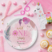 野生の花の熱帯の葉の赤ちゃん女の子1st誕生日 ペーパープレート (パーティー)