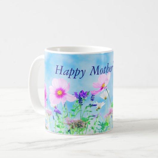 野生の花の牧草地が母の日のマグカップを喜ぶ コーヒーマグカップ (正面左)