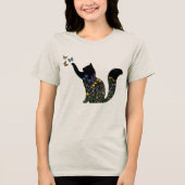 野生の花の猫のシルエット蝶 トライブレンドＴシャツ (正面)