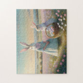 野生の花の畑のヴィンテージの復活祭のバニー ジグソーパズル (縦)