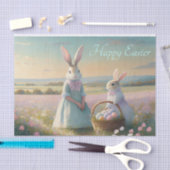 野生の花の畑のヴィンテージの復活祭のバニー 薄葉紙 (クラフト)