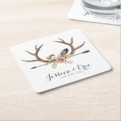 野生の花の矢および(雄ジカの)枝角 スクエアペーパーコースター (アングル)