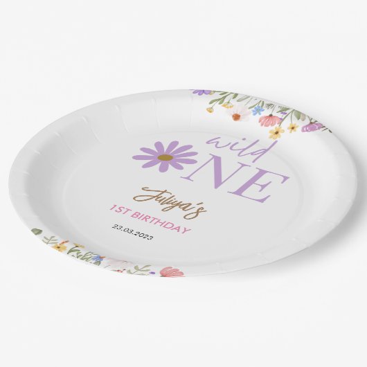 野生の花の紫色の1st誕生日 ペーパープレート (アングル)