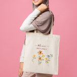 野生の花の花嫁の贈り物ブライダルパーティ好意 トートバッグ<br><div class="desc">野生の花ブライダルギフトブライダルパーティは名パーソナライズされた前トートバッグを好む。庭の花のための水の色の野花テーマ。</div>