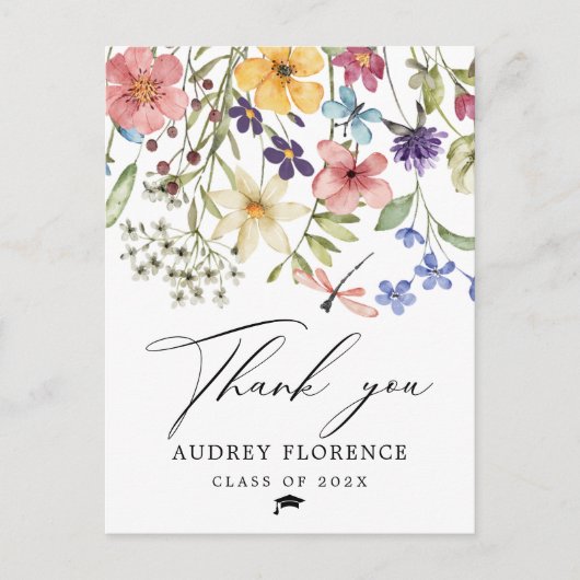 野生の花の花束 写真 卒業おめでとう ありがとう ポストカード (正面)
