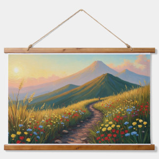 野生の花の草原の山道 - ゴールデン+ホウ 吊り下げ型タペストリー