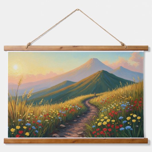 野生の花の草原の山道 - ゴールデン+ホウ 吊り下げ型タペストリー (正面)