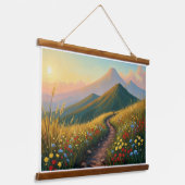 野生の花の草原の山道 - ゴールデン+ホウ 吊り下げ型タペストリー (傾斜あり)