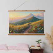野生の花の草原の山道 - ゴールデン+ホウ 吊り下げ型タペストリー (寝室)