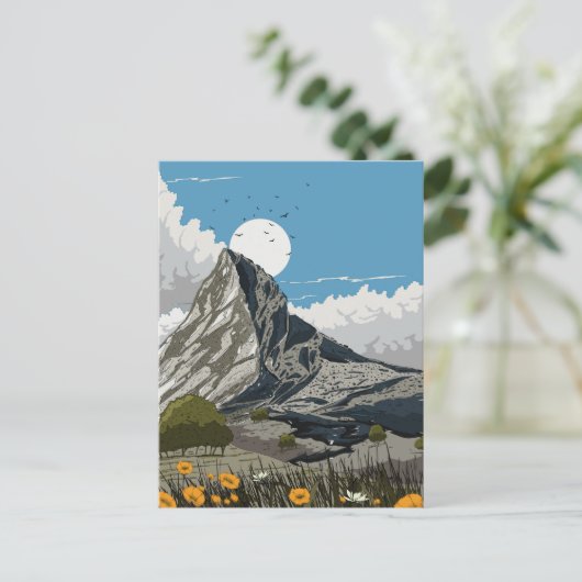 野生の花の草原の山 ポストカード (スタンド正面)
