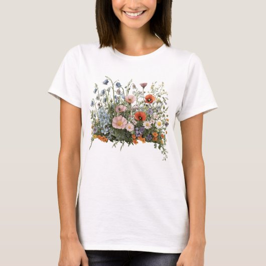 野生の花の草原の植物園の花 Tシャツ (正面)