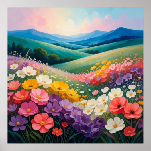 野生の花の草原の風景 🌼 ポスター (正面)