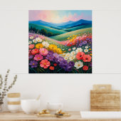 野生の花の草原の風景 🌼 ポスター (キッチン)