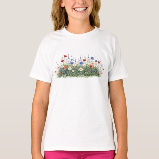 野生の花の草原 植物園の花 Tシャツ (正面)