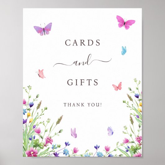 野生の花の蝶のギフトとカードのサイン ポスター (正面)