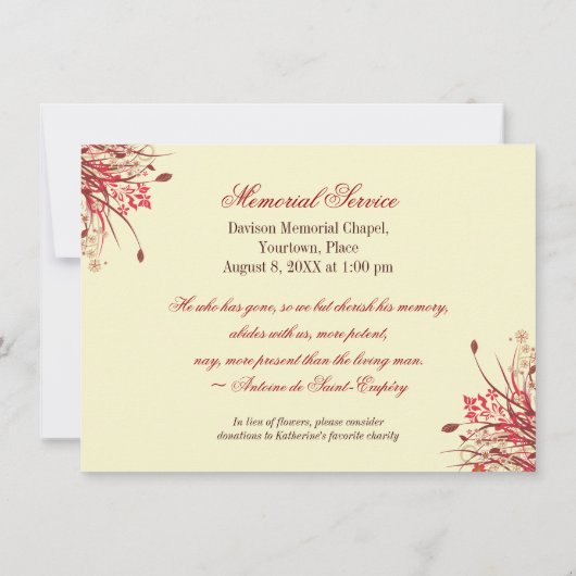 野生の花の記念物の通知 招待状 (裏面)