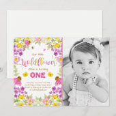 野生の花の誕生日の招待の花の女の子のピンク 招待状 (正面/裏面)