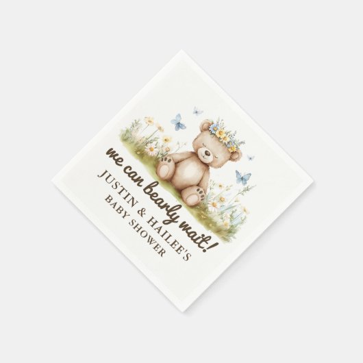 野生の花の赤ちゃんガーリーのシャワーを待つ スタンダードカクテルナプキン (角)