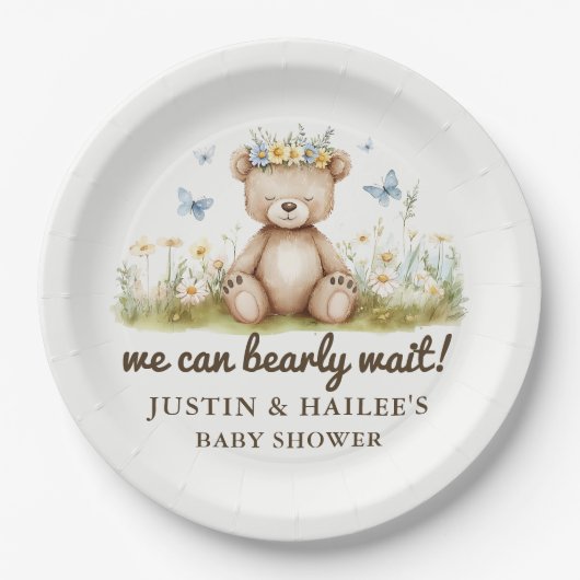 野生の花の赤ちゃんガーリーのシャワーを待つ ペーパープレート (正面)