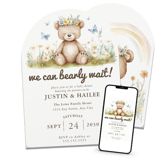 野生の花の赤ちゃんガーリーのシャワーを待つ 招待状