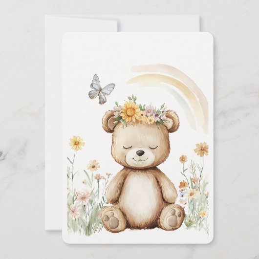 野生の花の赤ちゃんガーリーのシャワーを待つ 招待状 (裏面)