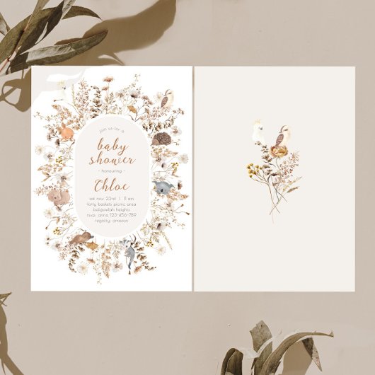 野生の花の赤ちゃんシャワーオーストラリア先住民動物 招待状