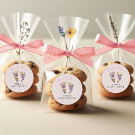 野生の花の足跡ピンクの赤ちゃんシャワーありがとう ラウンドシール