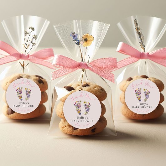 野生の花の足跡ピンクの赤ちゃんシャワーありがとう ラウンドシール