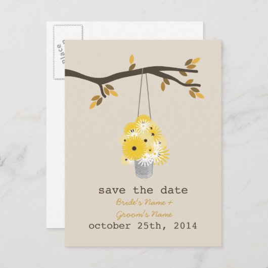 野生の花の錫の缶秋の結婚式日付を保存 案内ポストカード (正面/裏面)