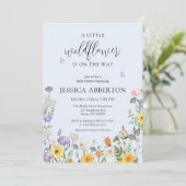 野生の花の青いピンクの中性の赤ちゃんシャワー 招待状 (スタンド正面)