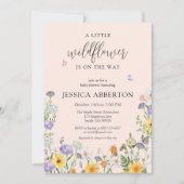 野生の花の青いピンクの中性の赤ちゃんシャワー 招待状 (正面)